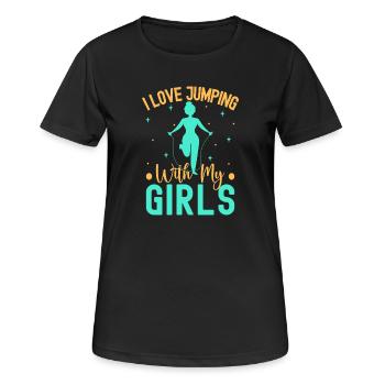 Les passionnés de fitness adorent sauter avec mes filles - T-shirt respirant Femme - noir - Devant - AI Model Female 172 light (172cm)