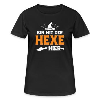 Bin mit der Hexe hier - Frauen T-Shirt atmungsaktiv - Schwarz - Vorne - AI Model Female 172 light (172cm)