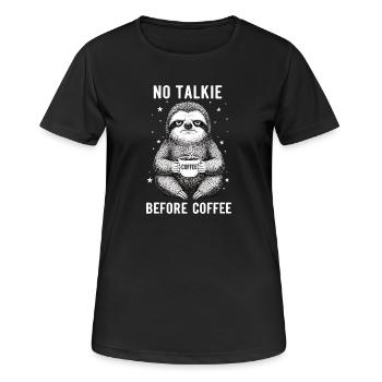 No conversation in front of coffee lover sloth - Women's Breathable T-Shirt - black - Front - AI Model Female 172 light (172cm)