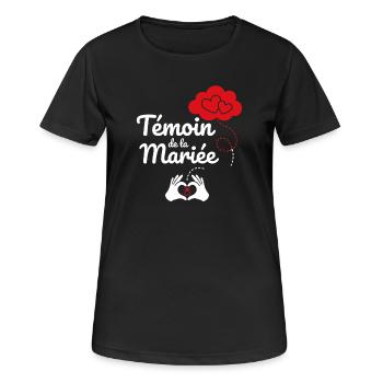 Témoin de la Mariée  - T-shirt respirant Femme - noir - Devant - AI Model Female 172 light (172cm)