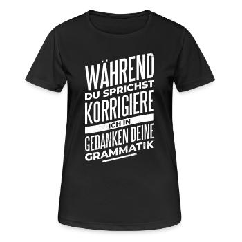 Grammatik Profi - Frauen T-Shirt atmungsaktiv - Schwarz - Vorne - AI Model Female 172 light (172cm)