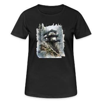 Une cabane de verre de la forêt sur la falaise - T-shirt respirant Femme - noir - Devant - AI Model Female 172 light (172cm)