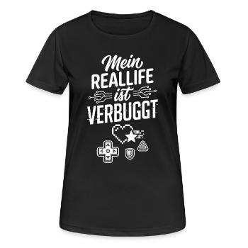 Real Life ist Verbuggt Gamer Spruch - Frauen T-Shirt atmungsaktiv - Schwarz - Vorne - AI Model Female 172 light (172cm)