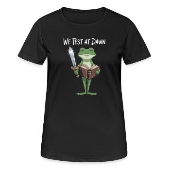 Dawn Test Frog: Sword & Scroll - Women's Breathable T-Shirt - black - Front - AI Model Female 172 light (172cm)