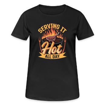 BBQ Grilling Meat Smoking Barbecue - Women's Breathable T-Shirt - black - Front - AI Model Female 172 light (172cm)