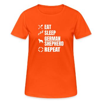 Essen Schlafen Schäferhund Wiederholen - Frauen T-Shirt atmungsaktiv - Neonorange - Vorne - AI Model Female 172 dark (172cm)