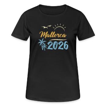 Mallorca 2026 - Frauen T-Shirt atmungsaktiv - Schwarz - Vorne - AI Model Female 172 light (172cm)