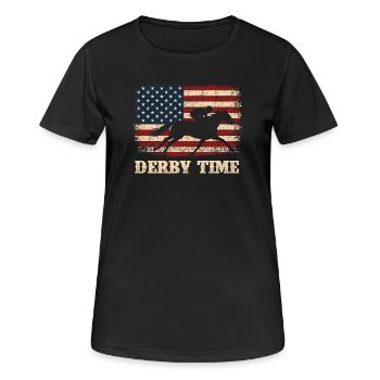 Fan de courses de chevaux pur-sang sur l’hippodrome - T-shirt respirant Femme - noir - Devant - AI Model Female 172 light (172cm)