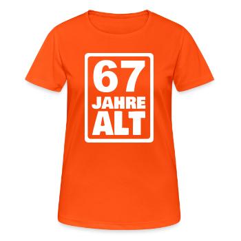 Alter 67 - Frauen T-Shirt atmungsaktiv - Neonorange - Vorne - AI Model Female 172 dark (172cm)