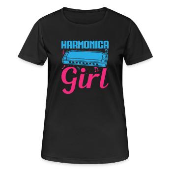 Funny Harmonica Player Girl Harmonica - Frauen T-Shirt atmungsaktiv - Schwarz - Vorne - AI Model Female 172 light (172cm)