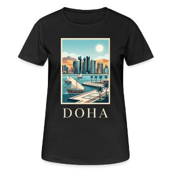 Doha Waterfront Cityscape Katar Reiseplakat - Frauen T-Shirt atmungsaktiv - Schwarz - Vorne - AI Model Female 172 light (172cm)