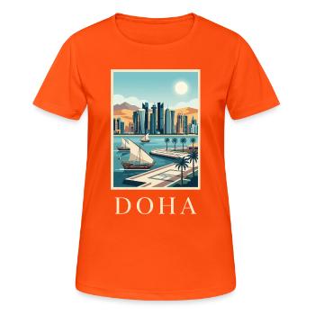 Doha Waterfront Cityscape Qatar Travel Poster - Women's Breathable T-Shirt - neon orange - Front - AI Model Female 172 dark (172cm)
