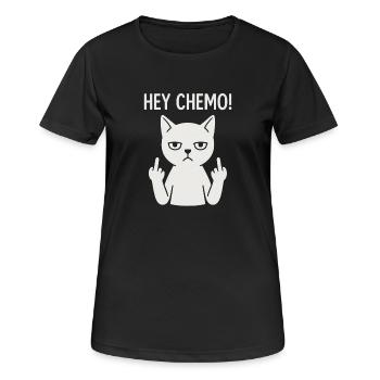 Freche Chemo-Unterstützungskatze - Frauen T-Shirt atmungsaktiv - Schwarz - Vorne - AI Model Female 172 light (172cm)