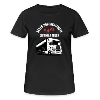 Trucker Girl Power - Frauen T-Shirt atmungsaktiv - Schwarz - Vorne - AI Model Female 172 light (172cm)