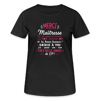 Merci Maîtresse CP - T-shirt respirant Femme - noir - Devant - AI Model Female 172 light (172cm)