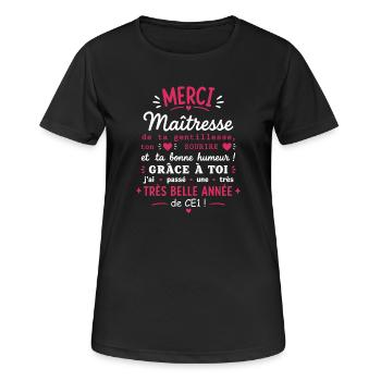 Merci Maîtresse – Belle année CE1 - T-shirt respirant Femme - noir - Devant - AI Model Female 172 light (172cm)