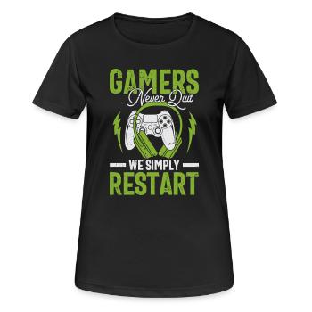 Esprit de joueur : Don de redémarrage à ne jamais abandonner - T-shirt respirant Femme - noir - Devant - AI Model Female 172 light (172cm)