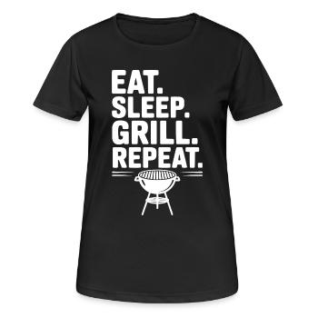 Iss. Schlaf. Grill. Wiederholen. - Frauen T-Shirt atmungsaktiv - Schwarz - Vorne - AI Model Female 172 light (172cm)