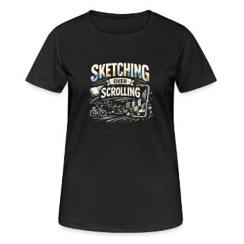 Skizzieren statt Scrollen | Urban Sketching - Frauen T-Shirt atmungsaktiv - Schwarz - Vorne - AI Model Female 172 light (172cm)