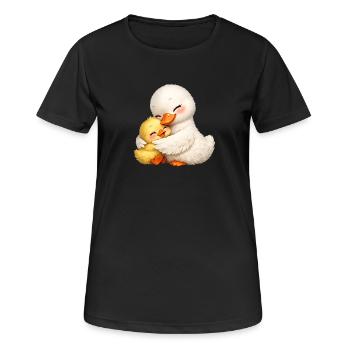 Mutter-Ente kuschelt mit ihrem Baby - Frauen T-Shirt atmungsaktiv - Schwarz - Vorne - AI Model Female 172 light (172cm)