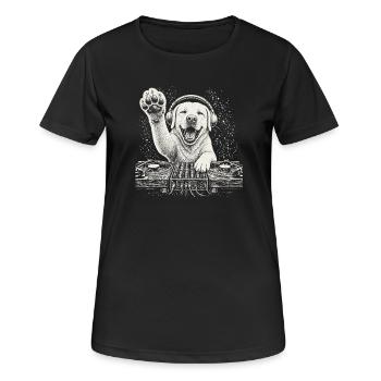 Labrador Retriever DJ Hund Kopfhörer Geschenk - Frauen T-Shirt atmungsaktiv - Schwarz - Vorne - AI Model Female 172 light (172cm)