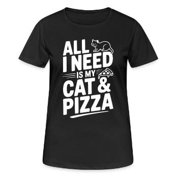 Tout ce dont j’ai besoin, c’est de mon chat et de la pizza - T-shirt respirant Femme - noir - Devant - AI Model Female 172 light (172cm)