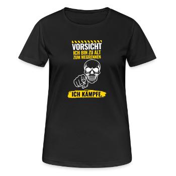 Vorsicht Ich bin zu alt zum Wegrennen - Frauen T-Shirt atmungsaktiv - Schwarz - Vorne - AI Model Female 172 light (172cm)