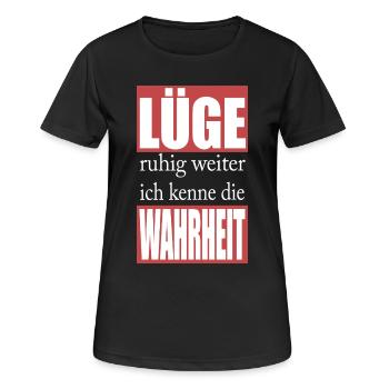Vérité vs. mensonge dans la conception des blocs rouges - T-shirt respirant Femme - noir - Devant - AI Model Female 172 light (172cm)