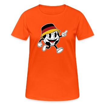 Deutschland Fußball Fan Retro Comic Maskottchen - Frauen T-Shirt atmungsaktiv - Neonorange - Vorne - AI Model Female 172 dark (172cm)