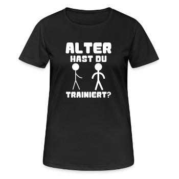  Alter Hast Du Trainiert? Strichmännchen Fitness - Frauen T-Shirt atmungsaktiv - Schwarz - Vorne - AI Model Female 172 light (172cm)