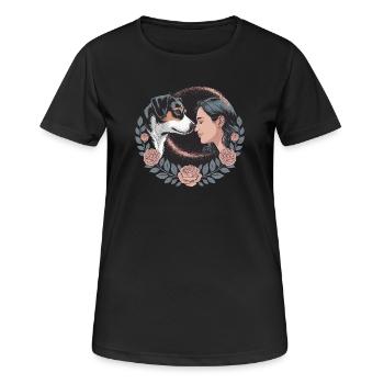  Frau Und Hund Nase An Nase Mit Rosenkranz - Frauen T-Shirt atmungsaktiv - Schwarz - Vorne - AI Model Female 172 light (172cm)