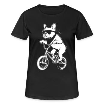 Bulldogge Fahrrad Radfahren Hund Vierbeiner Lustig - Frauen T-Shirt atmungsaktiv - Schwarz - Vorne - AI Model Female 172 light (172cm)