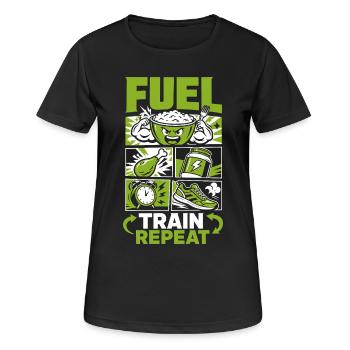Fuel Train Repeat Fitness - Frauen T-Shirt atmungsaktiv - Schwarz - Vorne - AI Model Female 172 light (172cm)