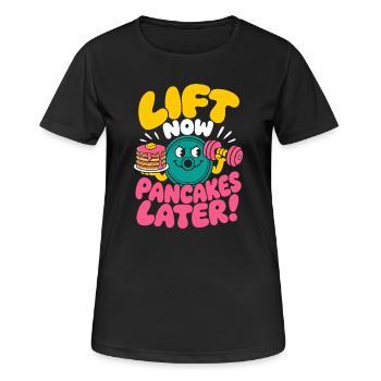 Lift Now Pancakes Later Fitness Humor - Women's Breathable T-Shirt - black - Front - AI Model Female 172 light (172cm)