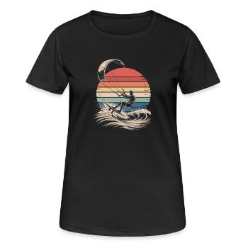  Kitesurfen Retro Sonnenuntergang Wellenreiten - Frauen T-Shirt atmungsaktiv - Schwarz - Vorne - AI Model Female 172 light (172cm)