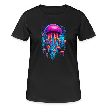 Bunte Rhapsodie: Quallen in kosmischer Harmonie - Frauen T-Shirt atmungsaktiv - Schwarz - Vorne - AI Model Female 172 light (172cm)
