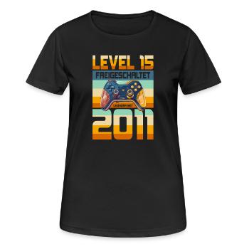 15. Geburtstag Junge Mädchen 2011 Gaming Level 15 - Frauen T-Shirt atmungsaktiv - Schwarz - Vorne - AI Model Female 172 light (172cm)