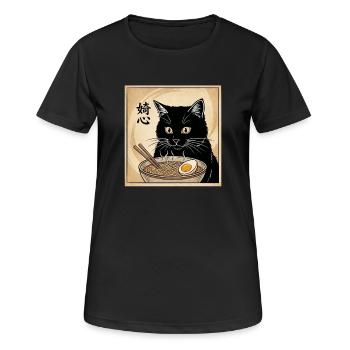 Vintage Japanese Black Cat Ramen Bowl Kawaii Anime - Frauen T-Shirt atmungsaktiv - Schwarz - Vorne - AI Model Female 172 light (172cm)