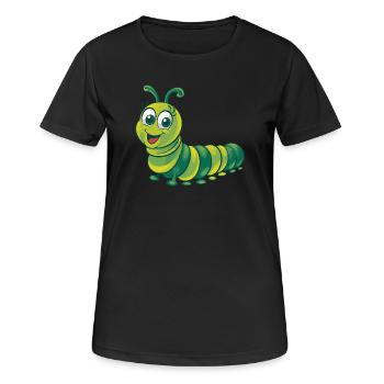 Fröhliche Grüne Raupe Cartoon Illustration - Frauen T-Shirt atmungsaktiv - Schwarz - Vorne - AI Model Female 172 light (172cm)