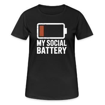 Social Battery Introvert Dead Battery Battery - Women's Breathable T-Shirt - black - Front - AI Model Female 172 light (172cm)
