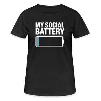 Social Battery Introvert Dead Battery Battery - Women's Breathable T-Shirt - black - Front - AI Model Female 172 light (172cm)