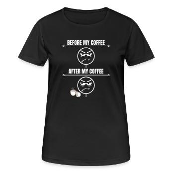 Funny Sarcastic Before After Coffee - Women's Breathable T-Shirt - black - Front - AI Model Female 172 light (172cm)