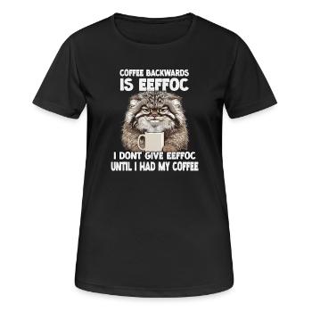 Grimmige Pallas Katze Kaffee Motiv | Manul Fan  - Frauen T-Shirt atmungsaktiv - Schwarz - Vorne - AI Model Female 172 light (172cm)