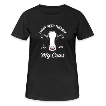 Ich brauche keine Therapie, ich brauche nur meine Kühe - Frauen T-Shirt atmungsaktiv - Schwarz - Vorne - AI Model Female 172 light (172cm)