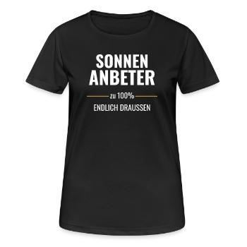 Sonnenanbeter zu 100% Endlich draußen - Frauen T-Shirt atmungsaktiv - Schwarz - Vorne - AI Model Female 172 light (172cm)