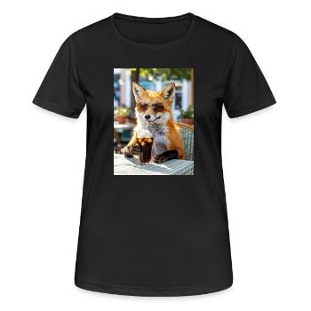 Fuchs mit Sonnenbrille am Café - Frauen T-Shirt atmungsaktiv - Schwarz - Vorne - AI Model Female 172 light (172cm)