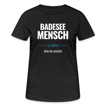 Badesee Mensch zu 100% Rein ins Wasser - Frauen T-Shirt atmungsaktiv - Schwarz - Vorne - AI Model Female 172 light (172cm)