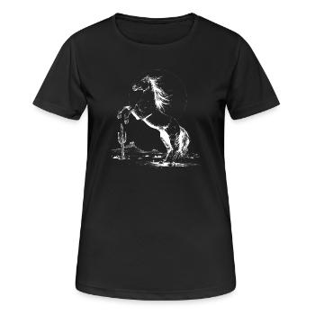 Cheval aulouré qui se dresse dans le désert - T-shirt respirant Femme - noir - Devant - AI Model Female 172 light (172cm)