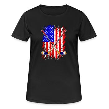USA Flagge mit Eishockeyschlägern - Women's Breathable T-Shirt - black - Front - AI Model Female 172 light (172cm)