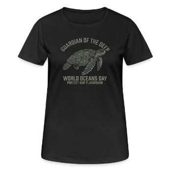 Gardien des Profondeurs – Tortue de la Journée mondiale des océans - T-shirt respirant Femme - noir - Devant - AI Model Female 172 light (172cm)